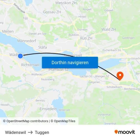 Wädenswil to Tuggen map