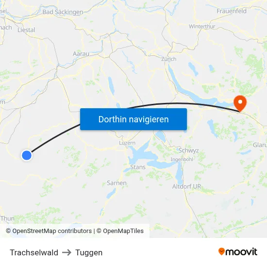 Trachselwald to Tuggen map