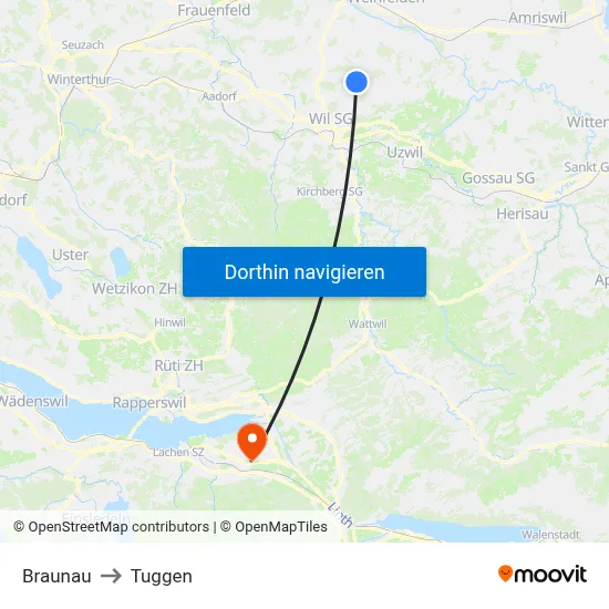Braunau to Tuggen map