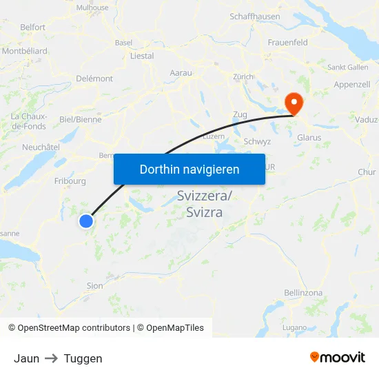 Jaun to Tuggen map