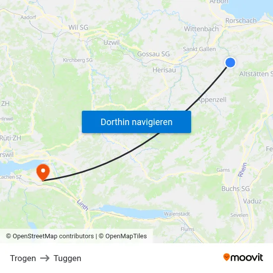 Trogen to Tuggen map
