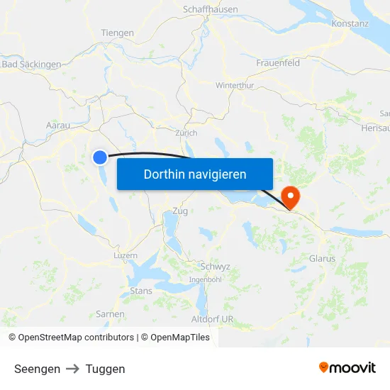 Seengen to Tuggen map