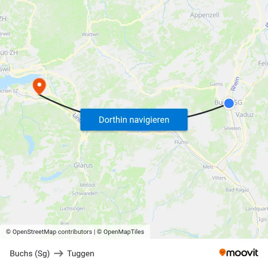 Buchs (Sg) to Tuggen map