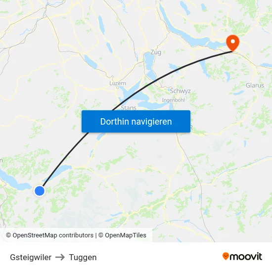 Gsteigwiler to Tuggen map