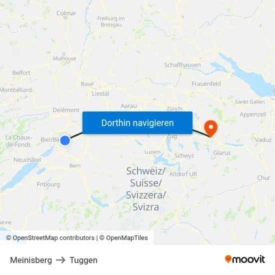 Meinisberg to Tuggen map
