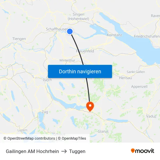 Gailingen AM Hochrhein to Tuggen map