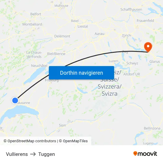 Vullierens to Tuggen map