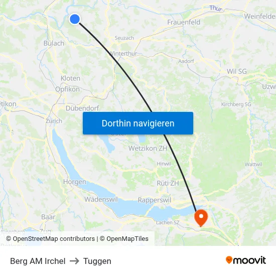 Berg AM Irchel to Tuggen map