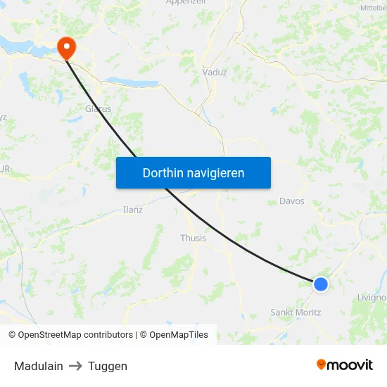 Madulain to Tuggen map