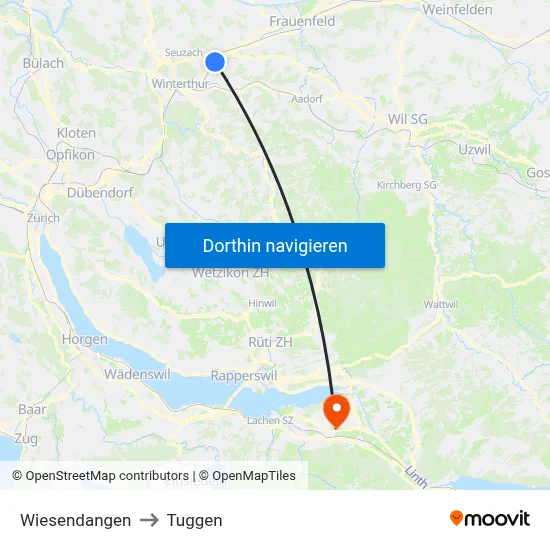 Wiesendangen to Tuggen map