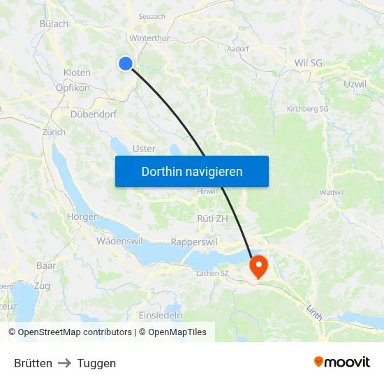 Brütten to Tuggen map