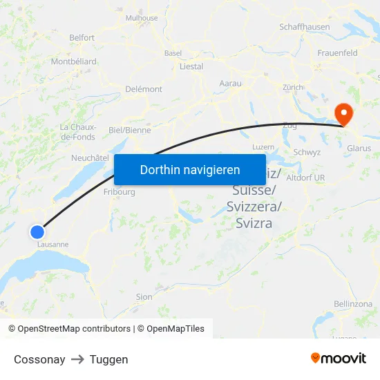 Cossonay to Tuggen map