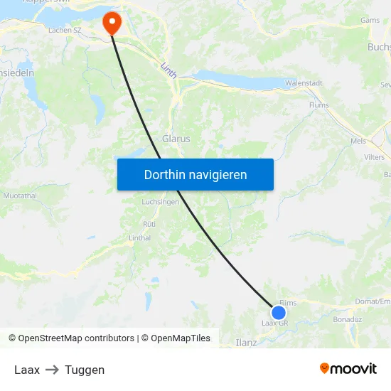 Laax to Tuggen map