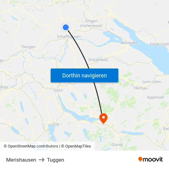 Merishausen to Tuggen map