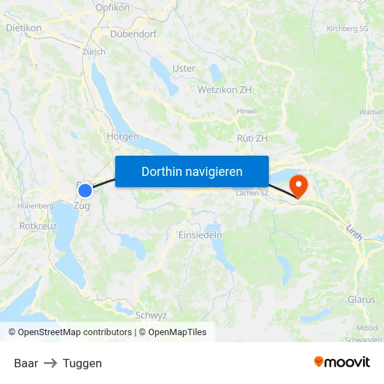 Baar to Tuggen map