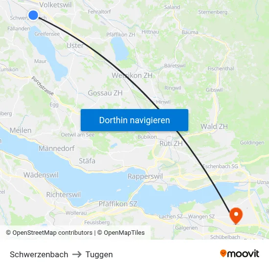 Schwerzenbach to Tuggen map