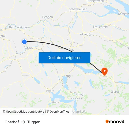 Oberhof to Tuggen map
