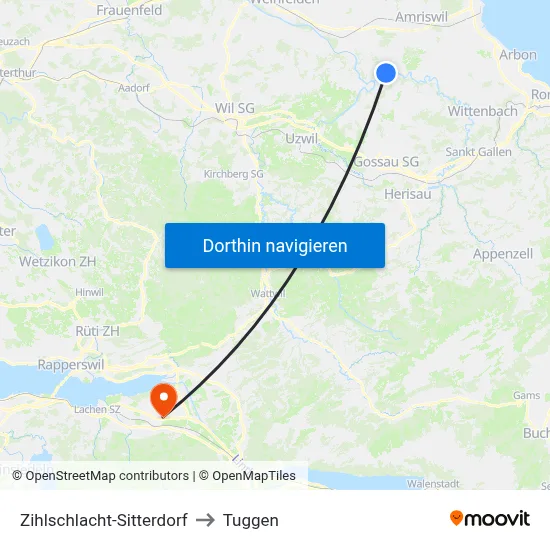 Zihlschlacht-Sitterdorf to Tuggen map