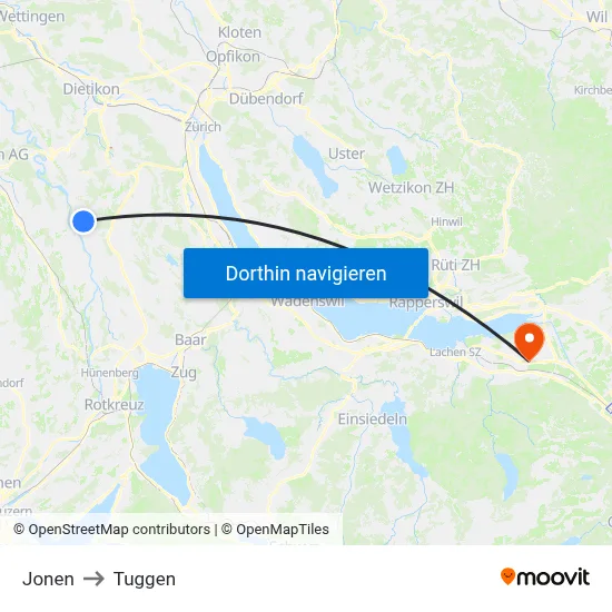 Jonen to Tuggen map