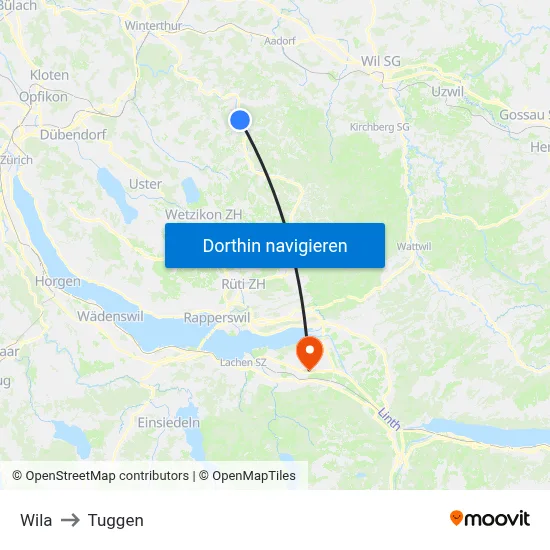 Wila to Tuggen map