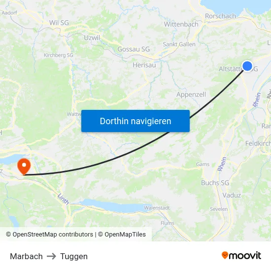 Marbach to Tuggen map