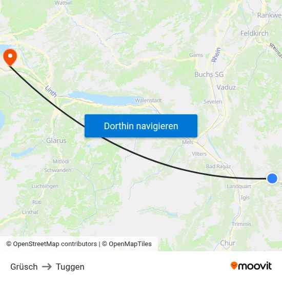 Grüsch to Tuggen map