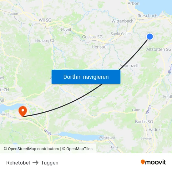 Rehetobel to Tuggen map