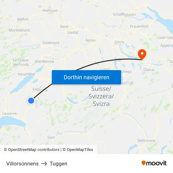 Villorsonnens to Tuggen map