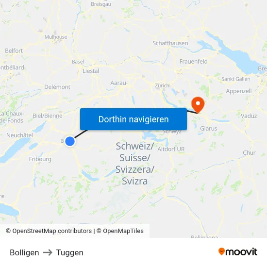 Bolligen to Tuggen map