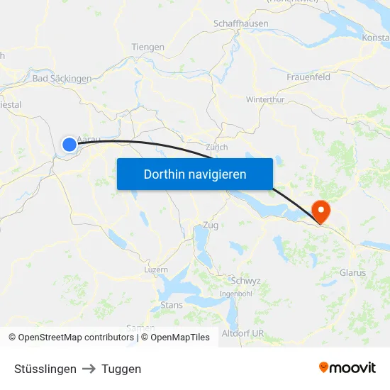 Stüsslingen to Tuggen map