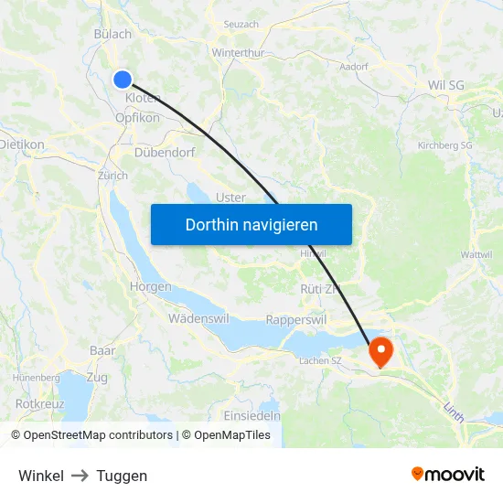Winkel to Tuggen map