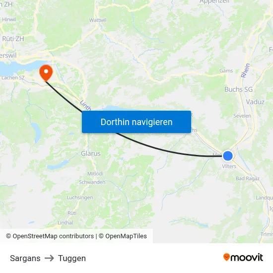 Sargans to Tuggen map