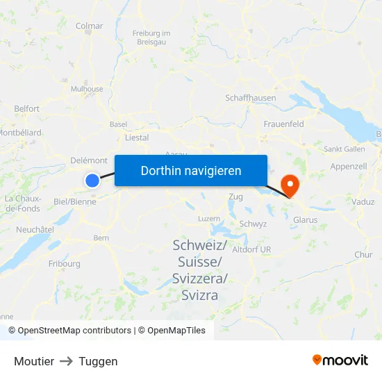 Moutier to Tuggen map