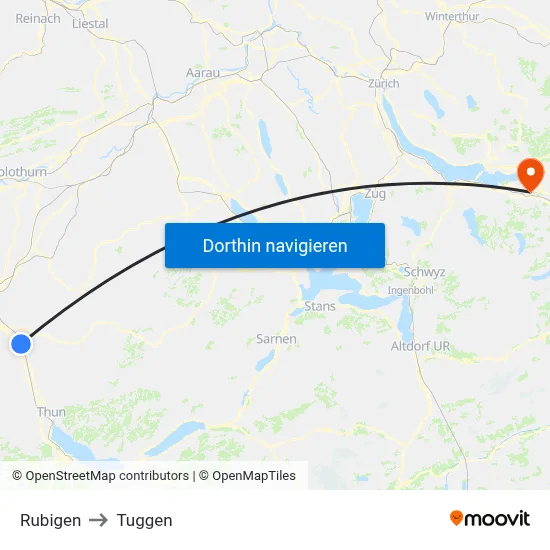 Rubigen to Tuggen map