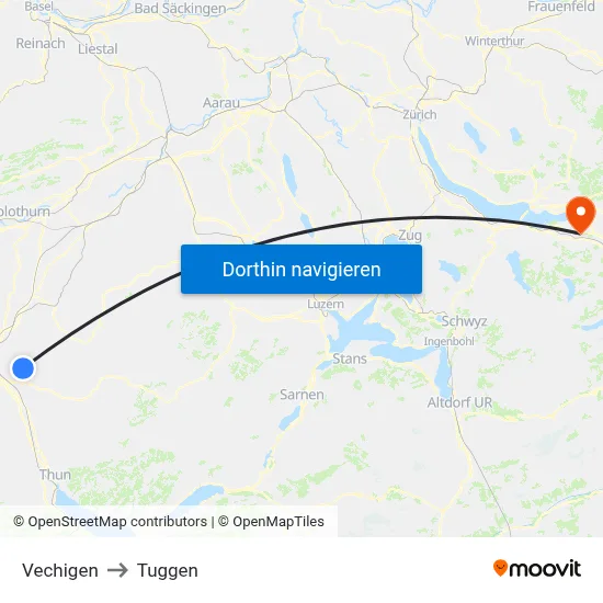 Vechigen to Tuggen map