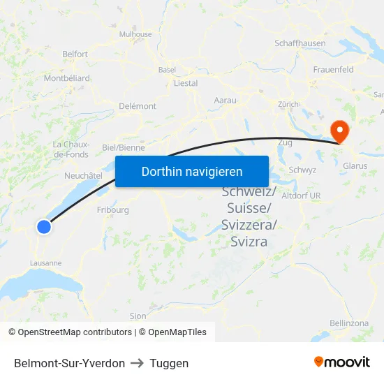Belmont-Sur-Yverdon to Tuggen map