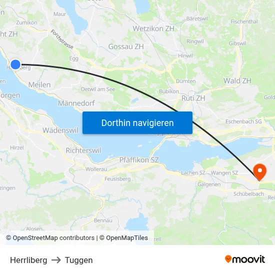 Herrliberg to Tuggen map