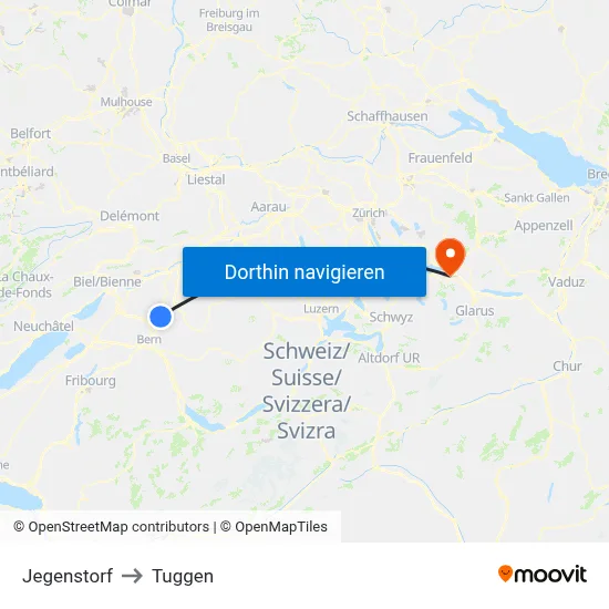 Jegenstorf to Tuggen map