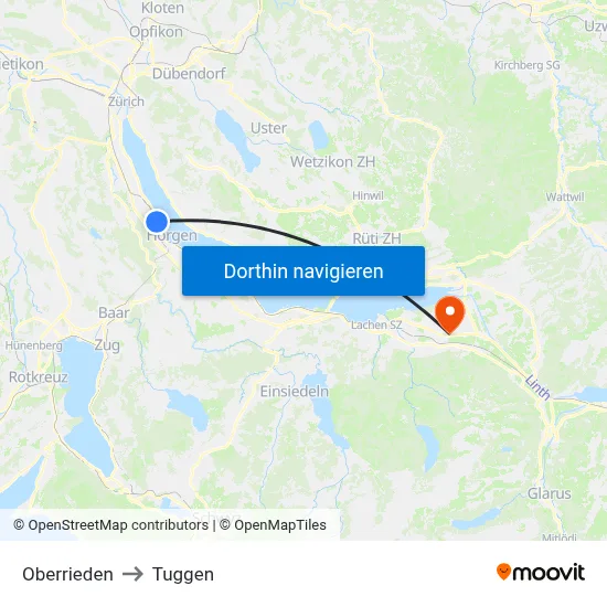 Oberrieden to Tuggen map