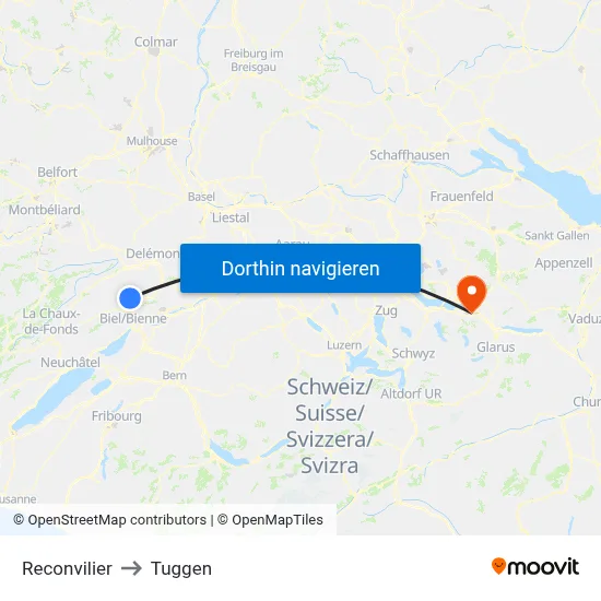 Reconvilier to Tuggen map