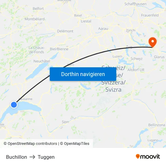Buchillon to Tuggen map