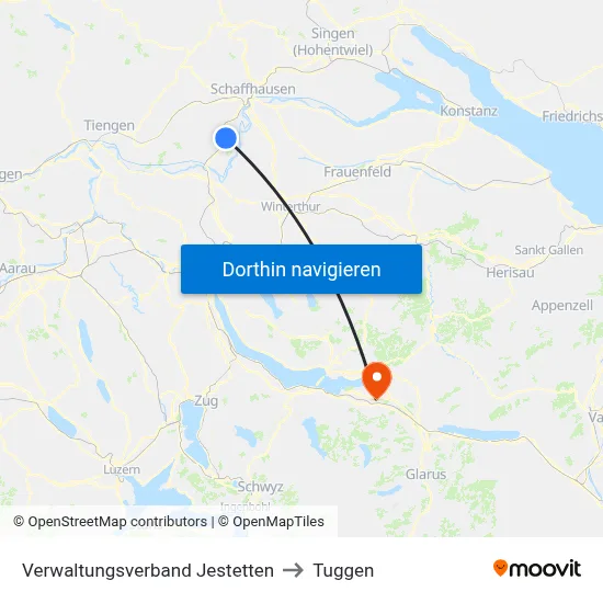 Verwaltungsverband Jestetten to Tuggen map
