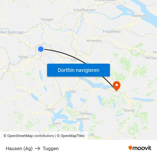 Hausen (Ag) to Tuggen map