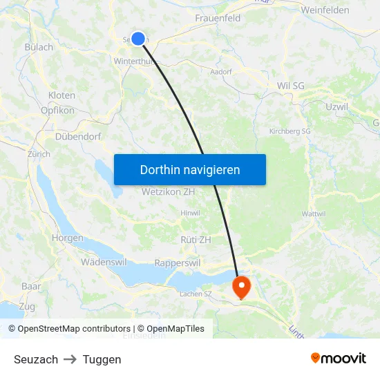 Seuzach to Tuggen map