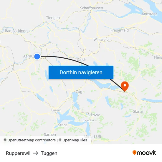 Rupperswil to Tuggen map