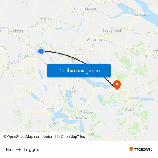 Birr to Tuggen map