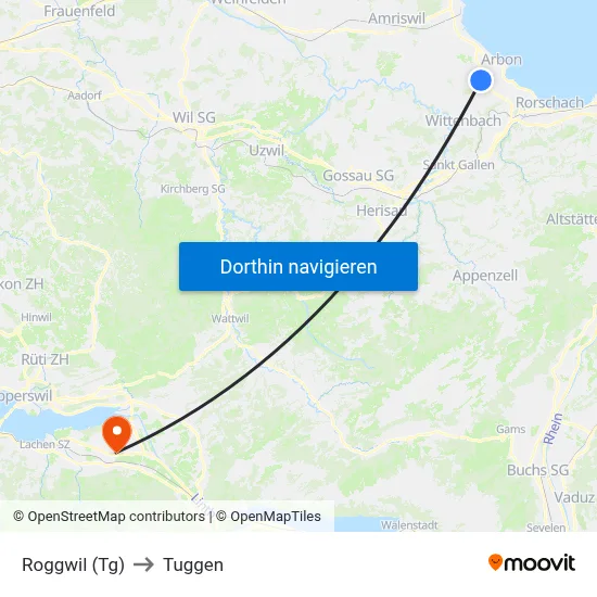 Roggwil (Tg) to Tuggen map