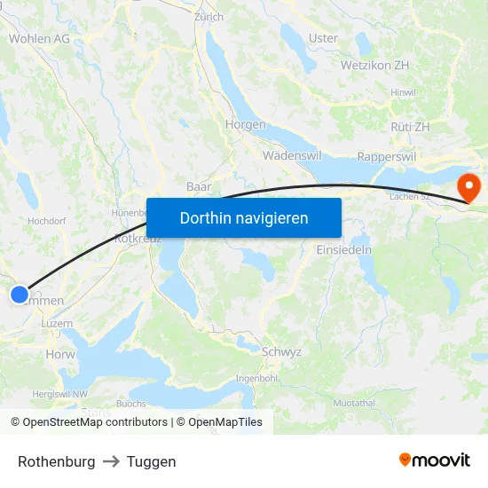 Rothenburg to Tuggen map