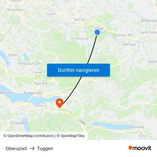 Oberuzwil to Tuggen map