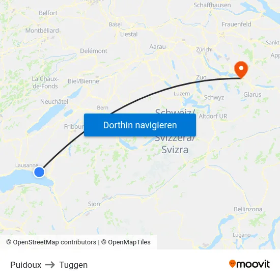 Puidoux to Tuggen map